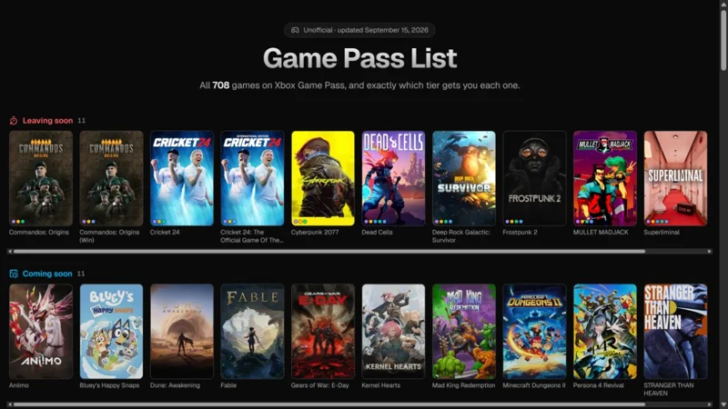 Game Pass catalogue screenshot